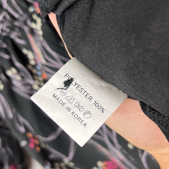 ORION London Black Pink Floral Print Mini Dress V-neck 3/4 Sleeve - Picture 10 of 10